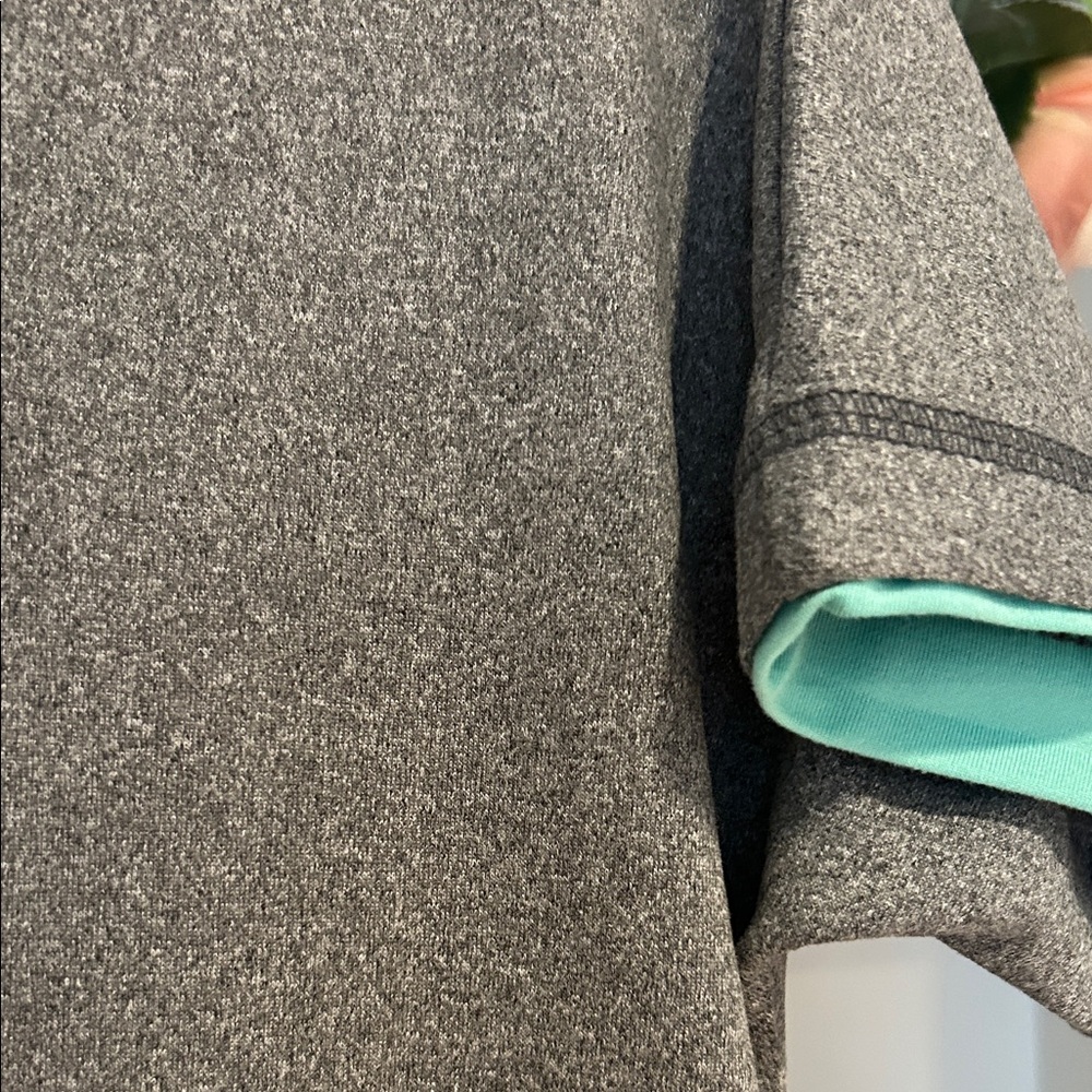Gray V-Neck Night Gown with Teal Trim. - Picture 4 of 6